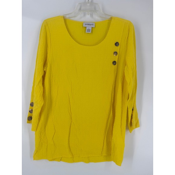 Peck & Peck Tops - Peck & Peck Women's‎ Yellow Rayon Polyester Blend V-Neck Top Size S